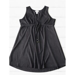 J Valdi Womens Black Empire Waist V-Neck Swim Coverup Dress Size Medium Beach